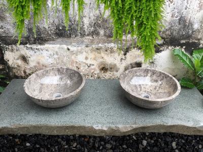 PAIR OF GRAY MARBLE WASHBASINS EVANS