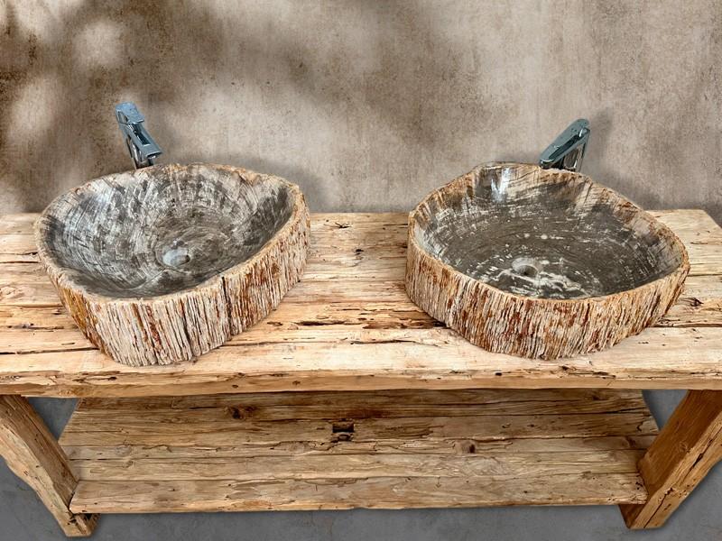 LAVABO DOPPIO IN LEGNO PIETRIFICATO MARKUS