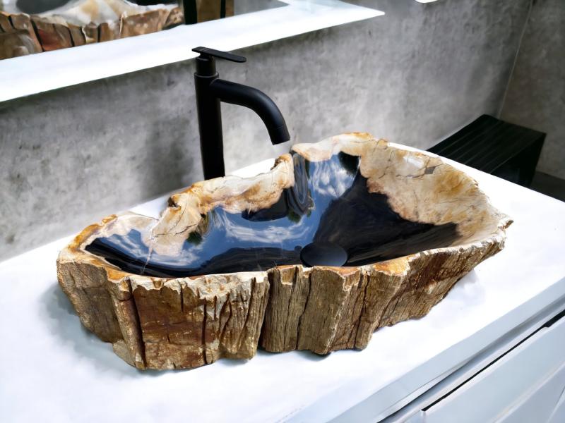 WASHBECKEN AUS VERSTEINERTEM HOLZ WAGNER