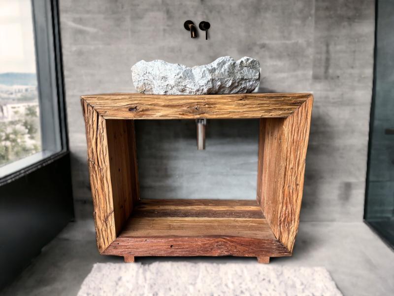 RUSTIC OLD TEAK BATHROOM CABINET