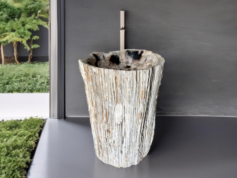 LAVABO SUR PIED EN BOIS PETRIFIE ZANZIBAR