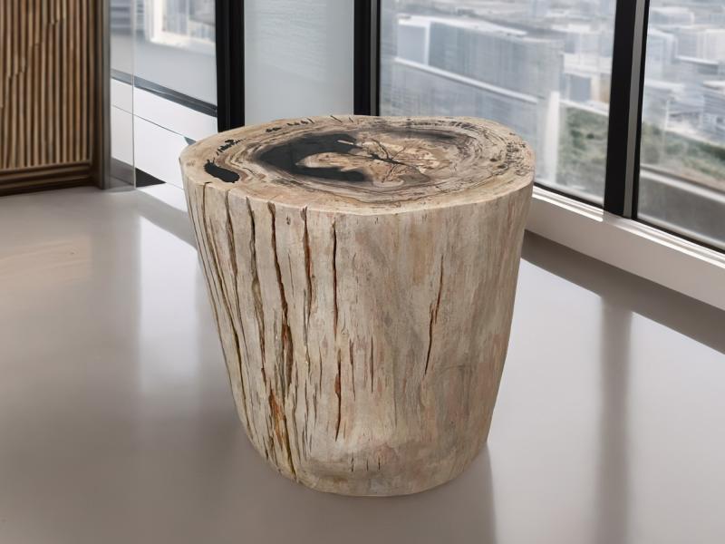 TABOURET EN BOIS FOSSILE AVEC FINITION POLIE LUX