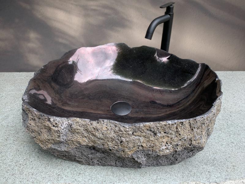 EXCLUSIVO LAVABO DE PIEDRA NEGRO BASALTO