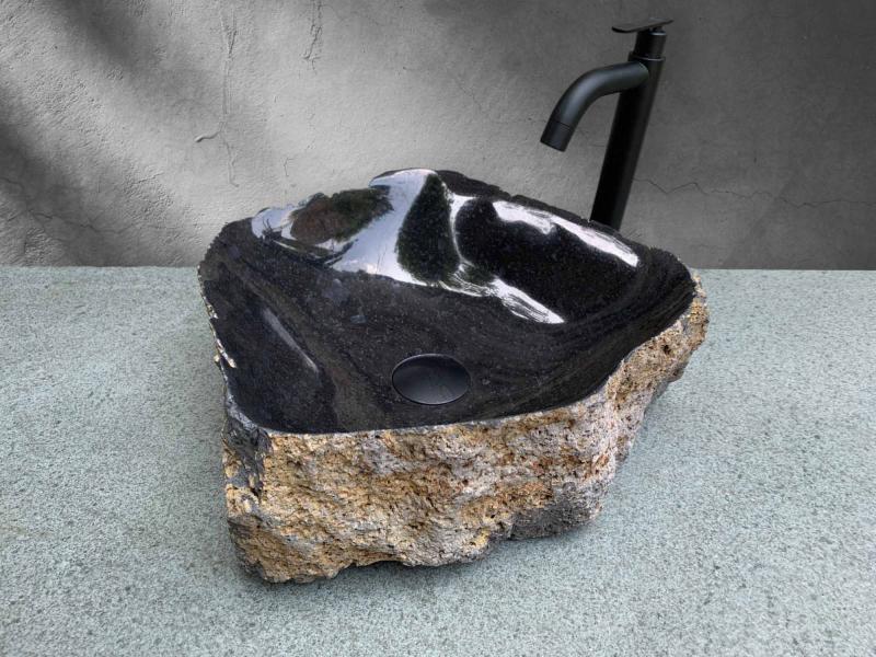 LAVABO DE PIEDRA NATURAL NEGRA Y GRIS LLAFRANC