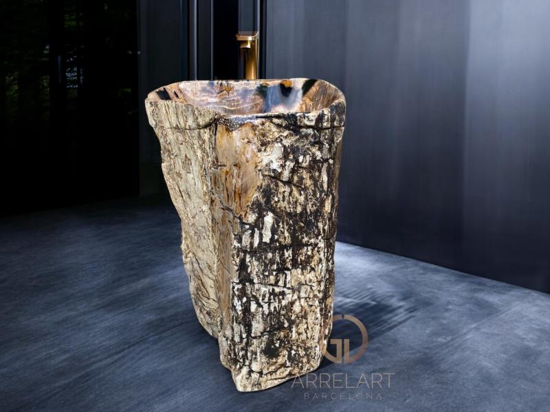 LAVABO SUR PIED EN BOIS PETRIFIE ZANZIBAR