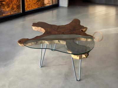 TABLE BASSE ORGANIQUE EN BOIS ET VERRE GLASGOW