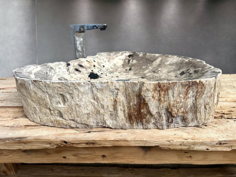 LAVABO DA APPOGGIO BIANCO IN LEGNO PIETRIFICATO KLAUS