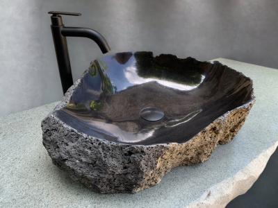 EXCLUSIVO LAVABO DE PIEDRA NEGRO BASALTO