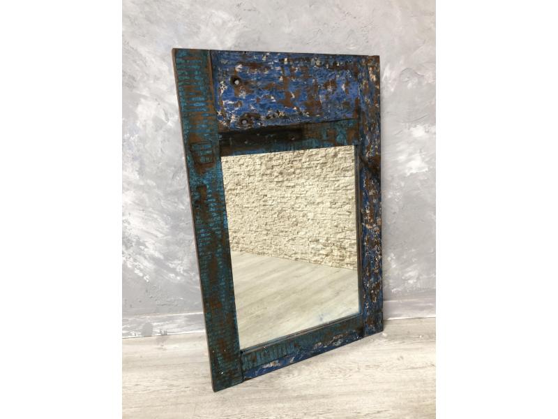 MIROIR BLEU EN BOIS RECYCLÉ